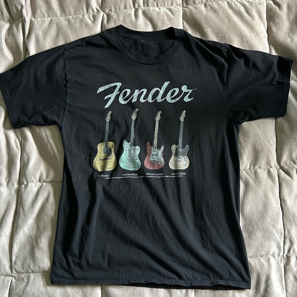 Fender Black T-Shirt with Colorful Guitar Design
